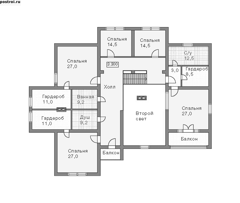 Бревенчатый 2 этажный дом № L-476-1D - 2-й этаж