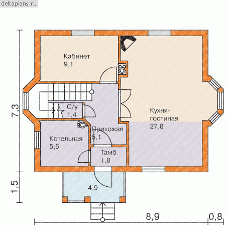 Типовой проект каркасного дома № M-100-1S - 1-й этаж