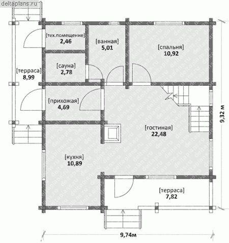 Проект дома из бруса  № M-121-1D - 1-й этаж