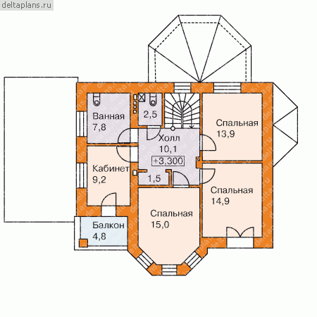Архитектурный проект коттеджа № M-167-1P - 2-й этаж