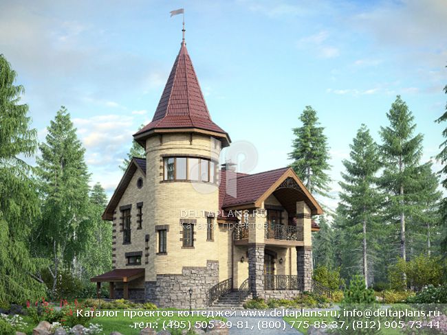 Оригинальный дом с круглой башней проект № M-202-1K