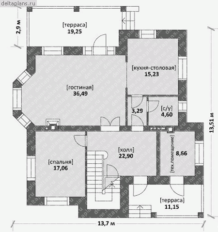 Проект дома из керамического кирпича № M-207-1K - 1-й этаж