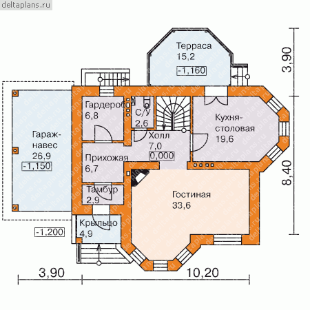 Современный особняк с цокольным этажом № M-248-1P - 1-й этаж