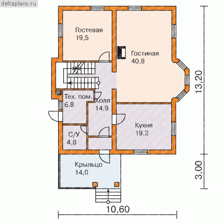 Трехэтажный дом с мансардой № M-262-2P - 1-й этаж