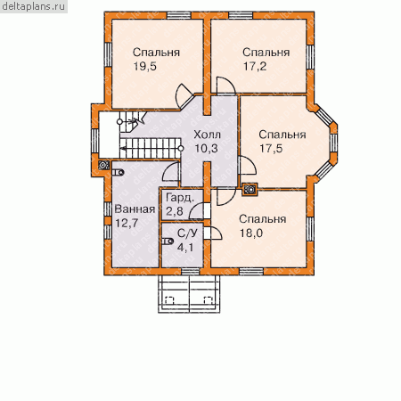 Трехэтажный дом с мансардой № M-262-2P - 2-й этаж