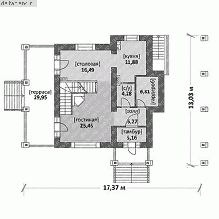 Проект комбинированного дома  № M-264-1K - 1-й этаж