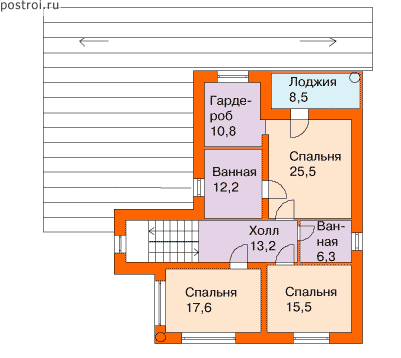 Дом коттедж 2 этажный из кирпича № M-287-1K - 2-й этаж