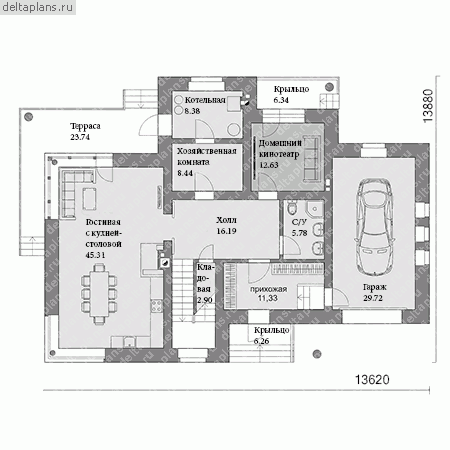 Проект индивидуального двухэтажного коттеджа № M-300-1K - 1-й этаж