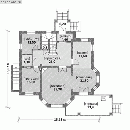 Проект особняка с цокольным этажом № M-410-1K - 1-й этаж