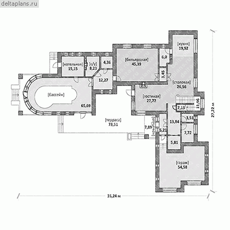 Проект дома с бассейном и гаражом на две машины № M-500-1K - 1-й этаж