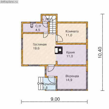 Деревянный дом, чертежи-проект № N-109-1D - 1-й этаж