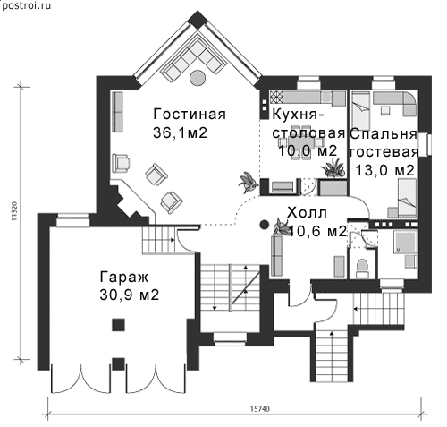 Проект дома 8,5 на 7,5 № N-217-1K - 1-й этаж
