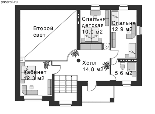 Проект дома 8,5 на 7,5 № N-217-1K - 2-й этаж