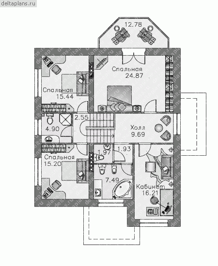Проект кирпичного дома с гаражом на 1 а/м № N-218-1K - 2-й этаж