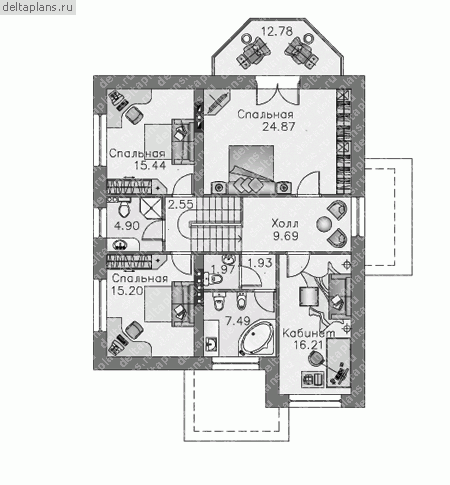 Кирпичный дом с сауной проект № N-218-2K - 2-й этаж