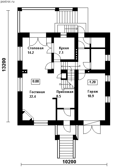 Мансардный дом с цокольным этажом № N-239-1K - 1-й этаж