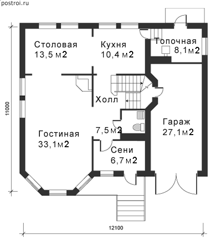 проект дома 11 на 12 № N-258-1D - 1-й этаж