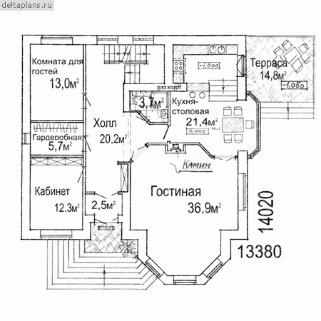 Большой трехэтажный дом проект № N-348-1K - 1-й этаж