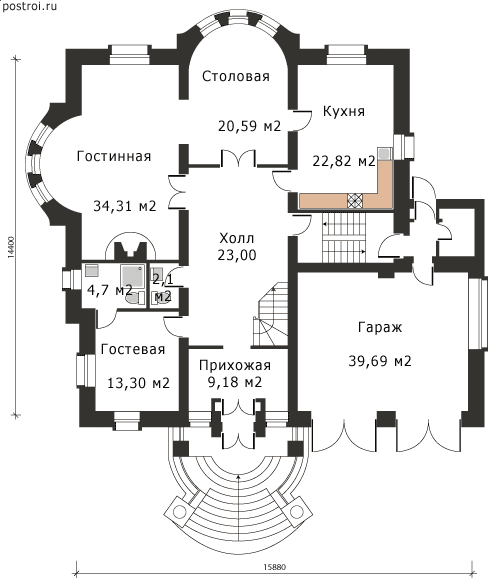 Мансардный дом коттедж № N-487-1K - 1-й этаж
