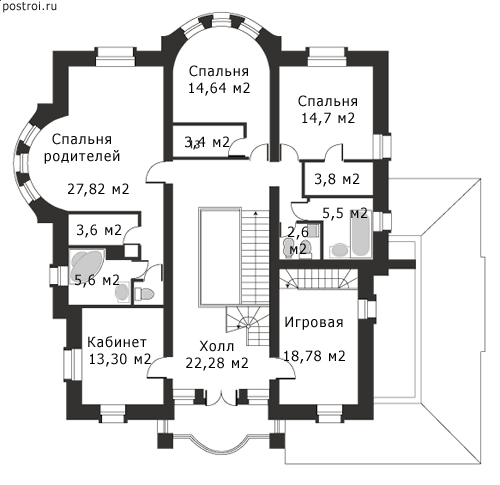 Мансардный дом коттедж № N-487-1K - 2-й этаж