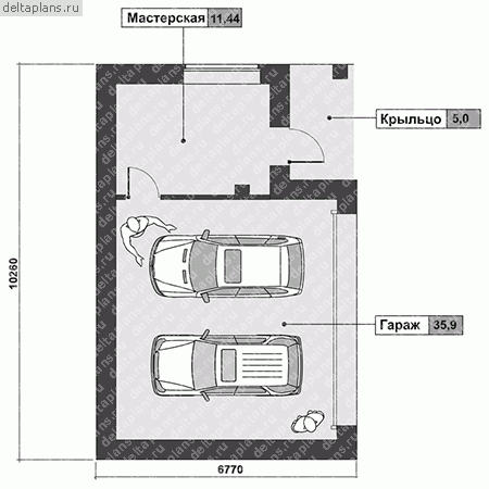 Проект гаража из крупноформатных блоков rauf № O-048-1K - 1-й этаж