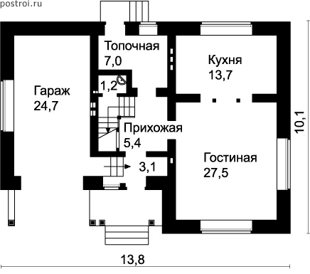 Дом 13 на 10 № O-160-1K - 1-й этаж