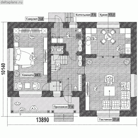 Проект кирпичного дома № O-160-2K - 1-й этаж