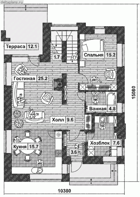 Проект кирпичного дома № O-173-1K - 1-й этаж