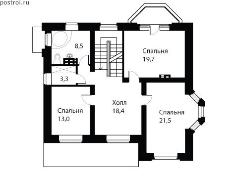 4 этажный коттедж 13 на 13 № O-328-2K - 2-й этаж