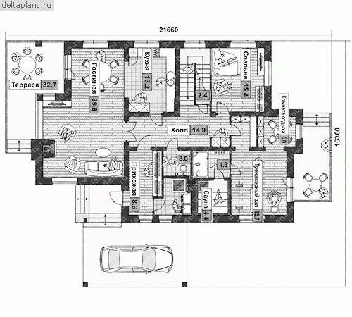Проект дома с сауной и тренажерным залом № O-346-1K - 1-й этаж