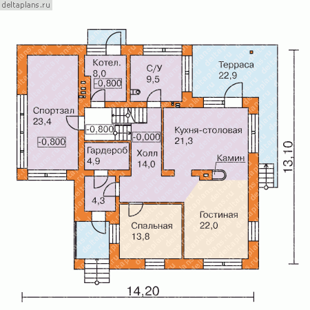 Г-образный дом № O-353-1K - 1-й этаж