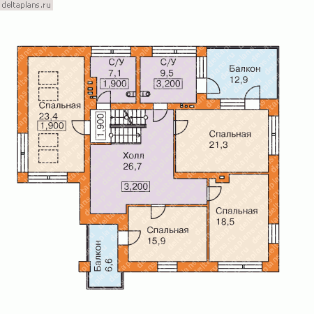 Г-образный дом № O-353-1K - 2-й этаж
