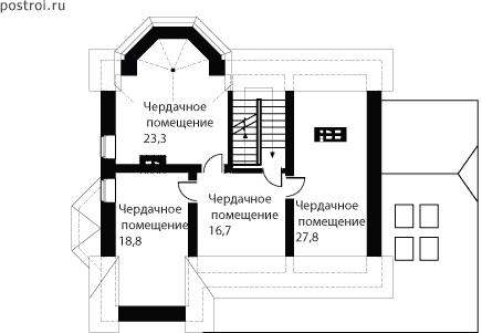 Проект двухэтажного дома с чердаком № O-358-1K - мансарда