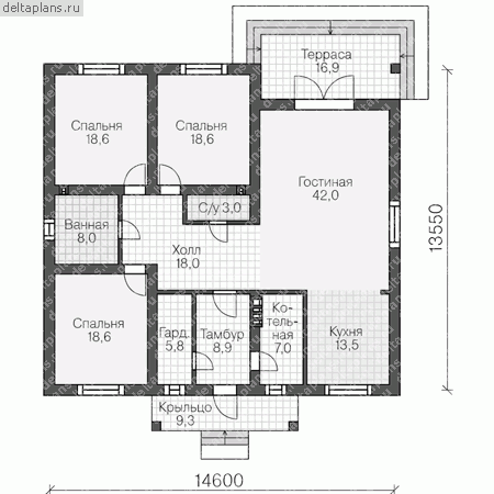 Проект пенобетонного дома № R-159-1P - 1-й этаж