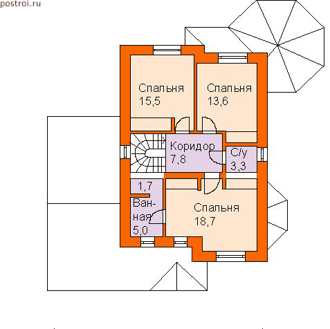 Дом 13,5 на 12 № R-189-1P - 2-й этаж