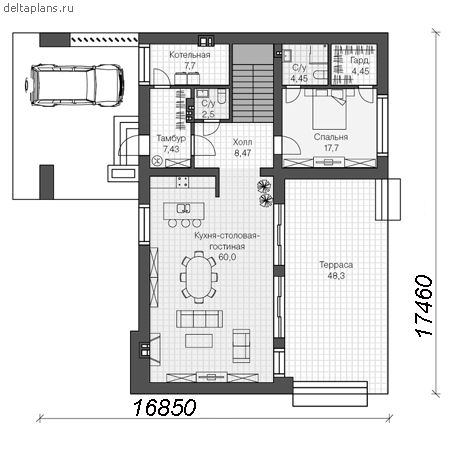 Проект пенобетонного дома № R-204-1P - 1-й этаж