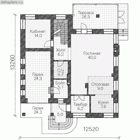 Проект кирпичного дома № R-223-1K - 1-й этаж