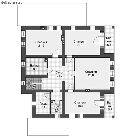 Проект пенобетонного дома № R-262-1P - 2-й этаж