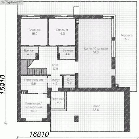 Проект пенобетонного дома № R-273-1P - 1-й этаж