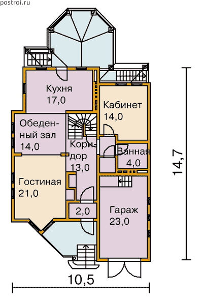 Дом 14,7 на 10,5 № R-280-1D - 1-й этаж