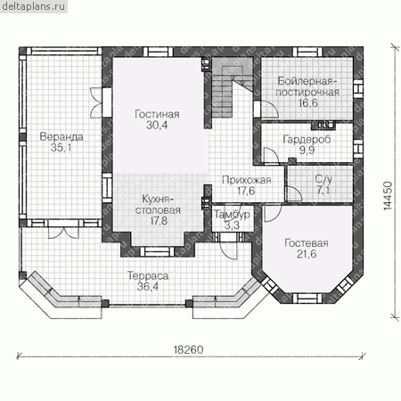 Проект пенобетонного дома № R-280-1P - 1-й этаж