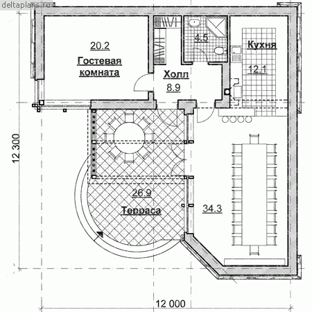 Проект кирпичного дома № S-094-1K - 1-й этаж