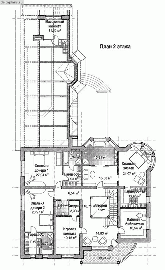 Проект кирпичного особняка № S-1080-1K - 2-й этаж
