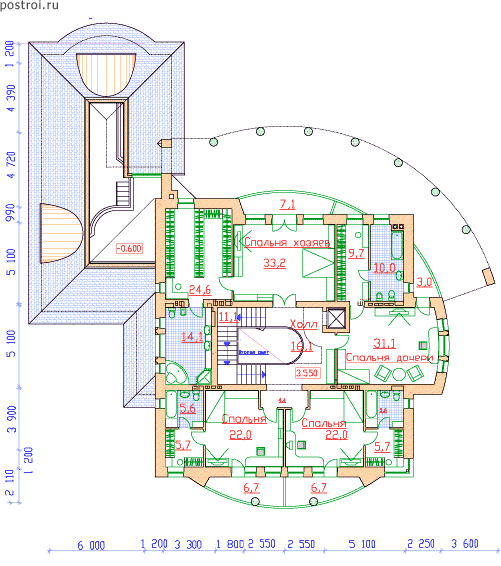 Проект круглого кирпичного дома № S-1143-1K - 2-й этаж