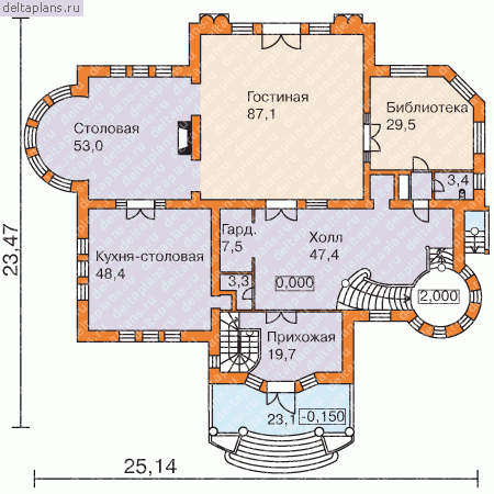Проект кирпичного особняка № S-1254-1K - 1-й этаж