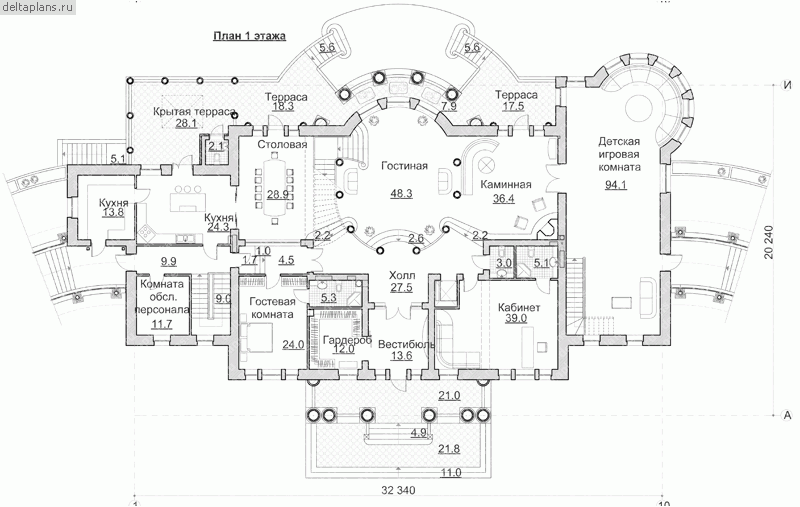 Проект кирпичного особняка № S-1562-1K - 1-й этаж