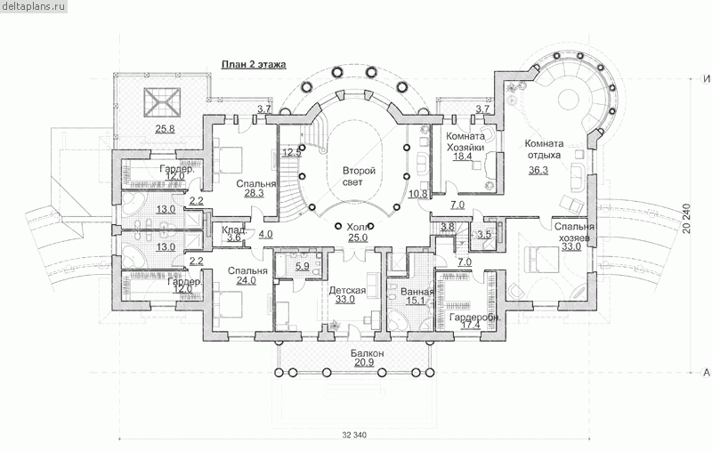 Проект кирпичного особняка № S-1562-1K - 2-й этаж