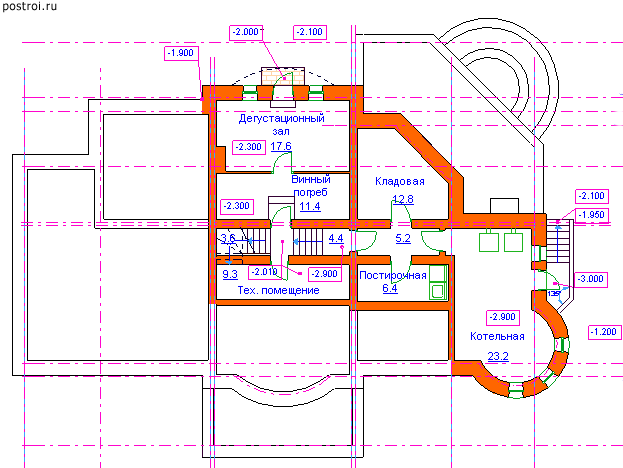 Двухэтажный особняк с цоколем № S-536-1K - цоколь