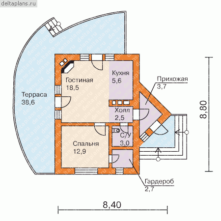 Проект кирпичного дома № T-061-1K - 1-й этаж