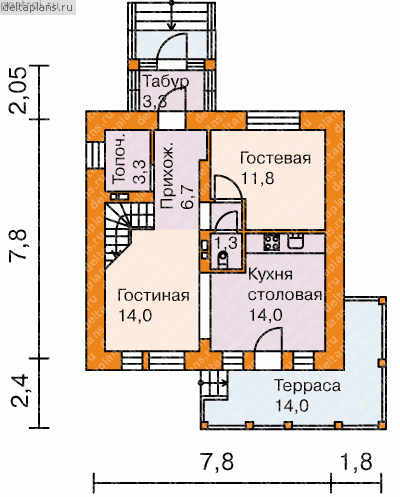 Жилой дом с мансардой № T-104-1K [35-35, W-125, 7-572, G-1184-0] - 1-й этаж
